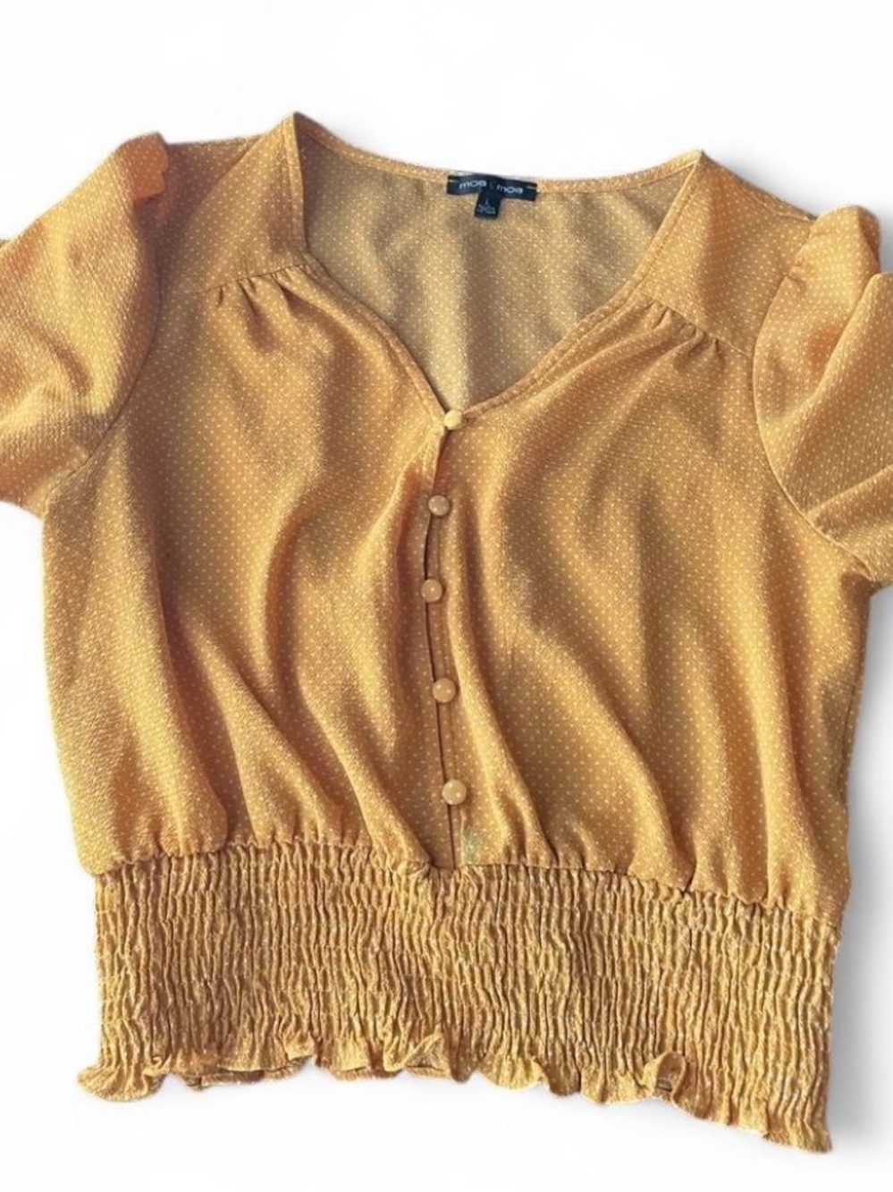 Moa Moa Mustard Yellow Short-Sleeve Button Front Top